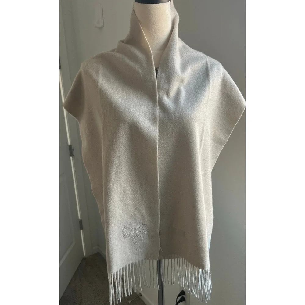 Authentic Furla Cashmere Taupe Cream Winter Neck Shawl w/ Fringe Scarf 62.5 x 12